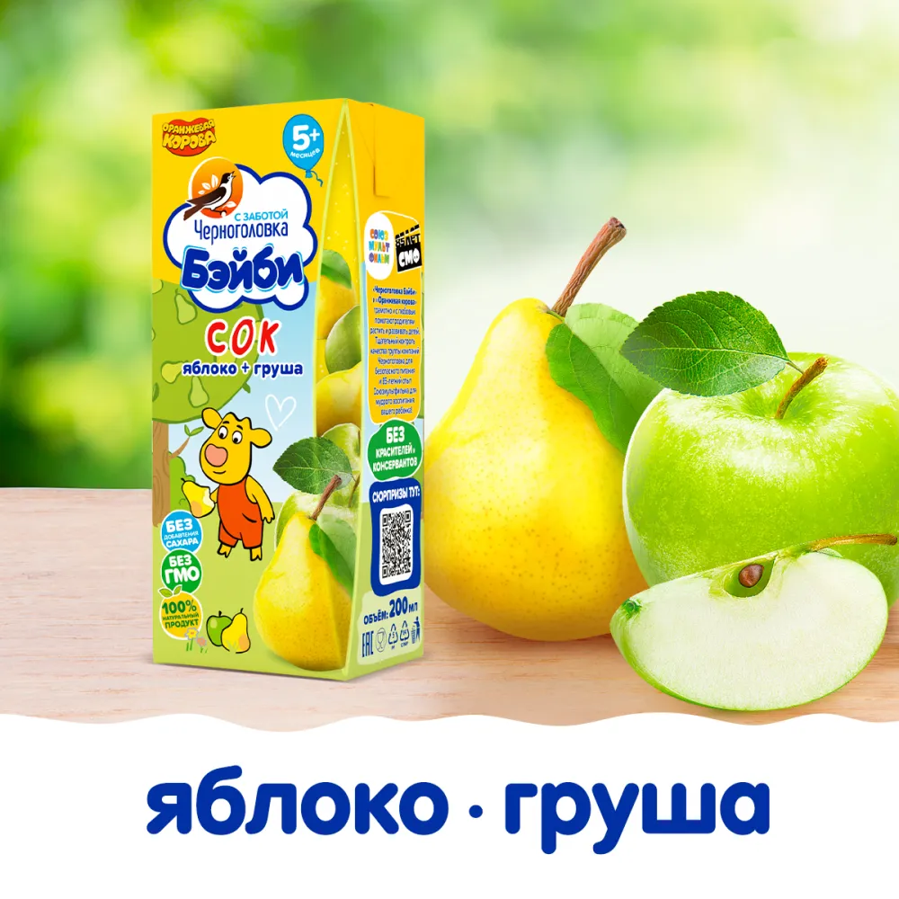 Сок "Черноголовка" Яблоко-груша, 0,2 л - фото №4