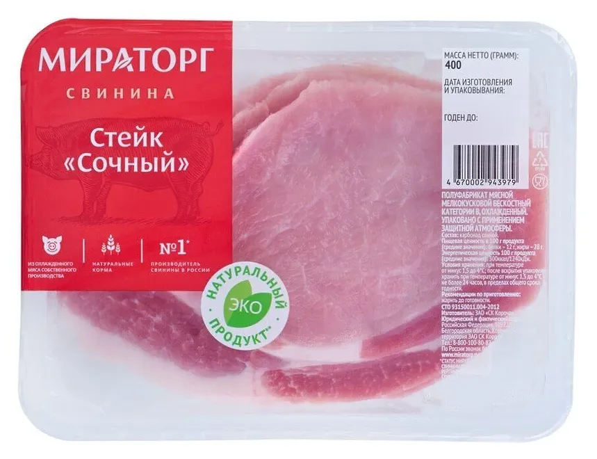 СтейкМираторгСочныйизсвинойкорейкиохлажденный,400г