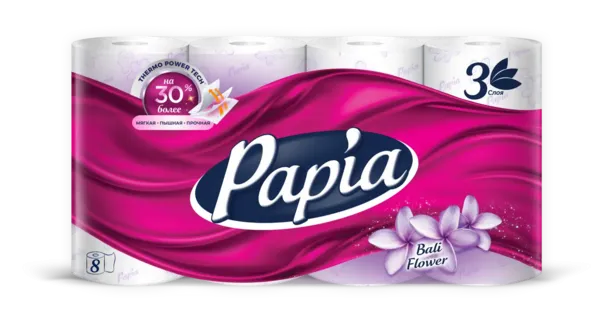 Бумага туалетная Papia Балийский Цветок 3 слоя 8 рулонов