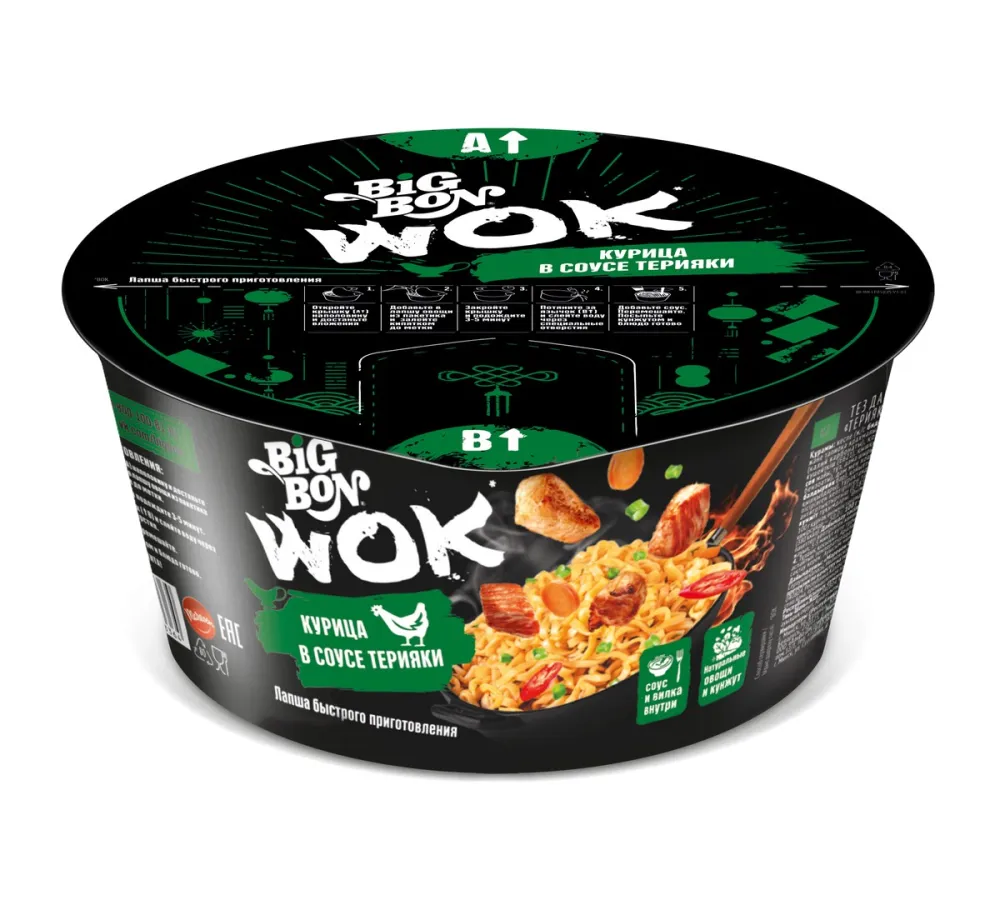 Лапша Big Bon Wok Курица в соусе терияки 85г - фото №1