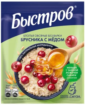 Хлопья овсяные Быстров Брусника и мед 40г