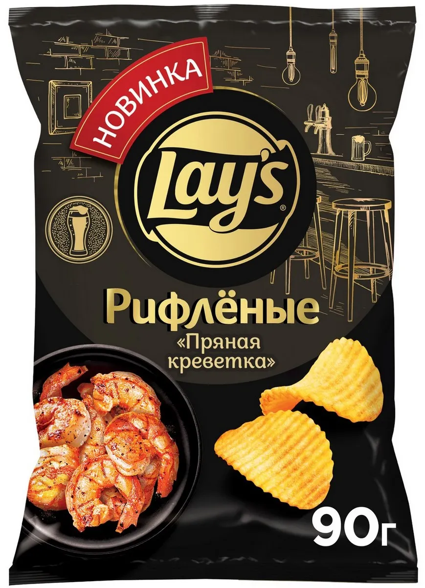 Чипсы "Lay's" рифленые Пряная креветка, 90 г - фото №1