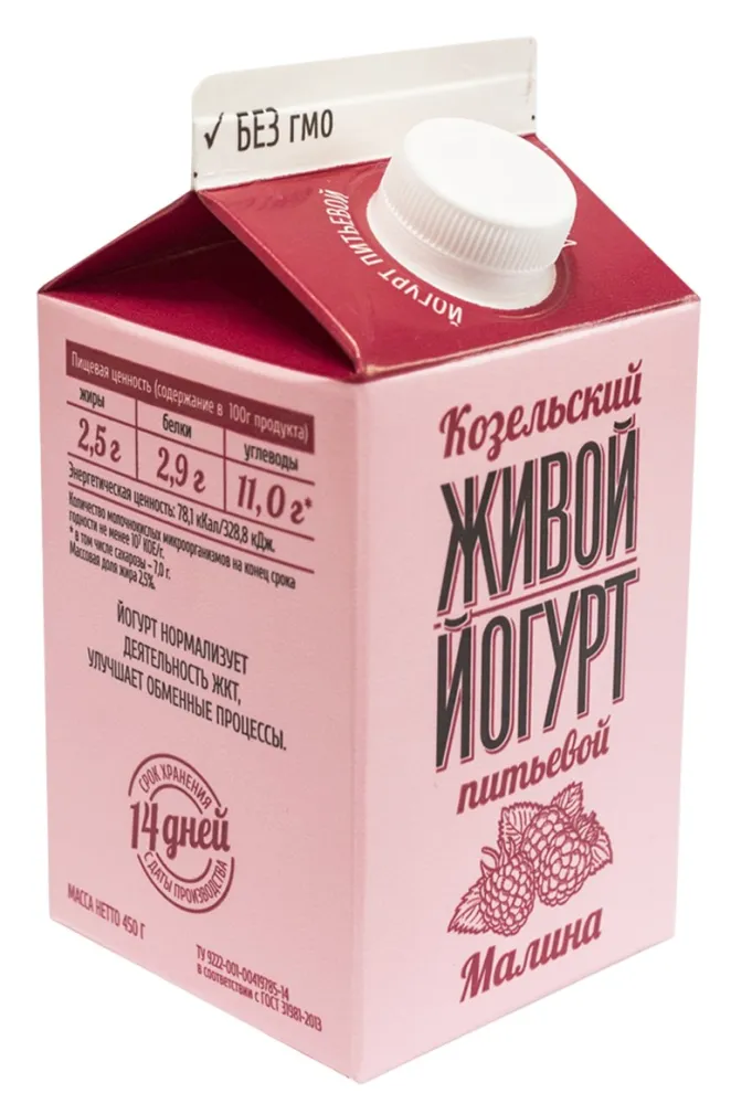 Йогурт питьевой Козельский Малина 2,5% 450г - фото №1